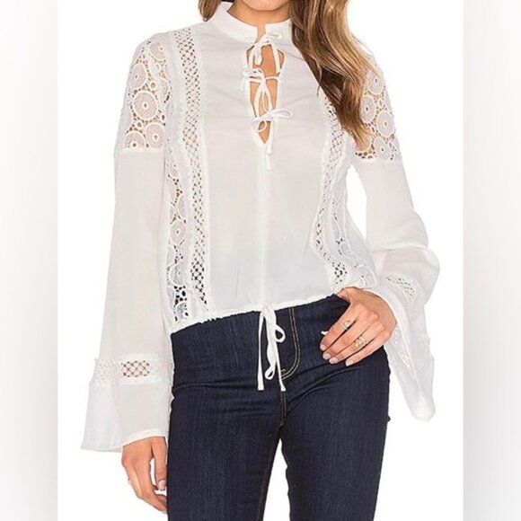 Revolve Tularosa Farrah Blouse Long Flare Sleeve Crochet Lace Ivory Size XS - Picture 2 of 16